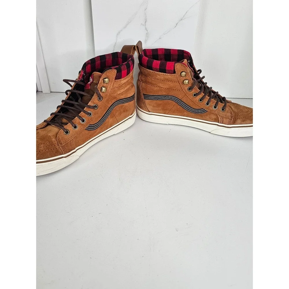 Vans Sk8-Hi MTE Glazed Ginger Brown Suede Plaid Flannel Mens 10.5 High Shoes